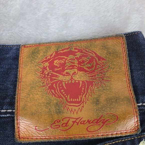 Vintage Y2K Ed Hardy‎ Death or Glory Distressed Embroidered Baggy Jeans 30 x 34” - Picture 10 of 13